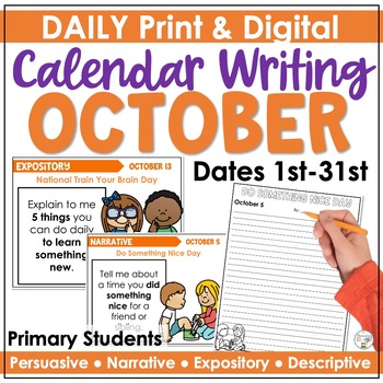 Preview of October Daily Writing Prompts | October Writing Centers with prompts and paper