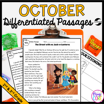 Preview of October Differentiated Reading Comprehension Lexile Passages Halloween Worksheet