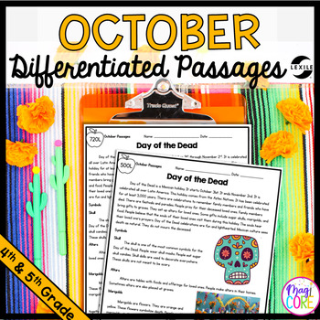 Preview of October Differentiated Reading Comprehension Passages Halloween Worksheets