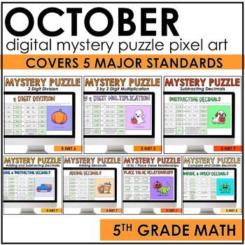 Preview of October Digital Mystery Puzzle Pixel Art Bundle | Halloween | Fall