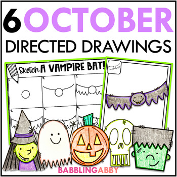 Preview of October Directed Drawings Pumpkin, Witch, Bat, Ghost, Skeleton, Frankenstein