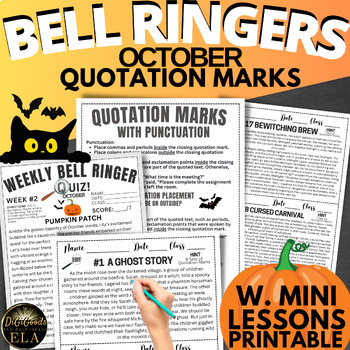 Preview of October Do Now Morning Work ELA Grammar Bell  Ringers Halloween Printable