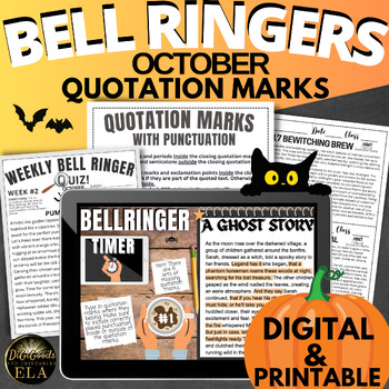 Preview of October Do Now Morning Work ELA Grammar Bell  Ringers Halloween Slides & Paper