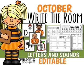 Preview of Letters and Sounds Write the Room - Editable - October - Halloween