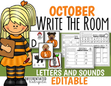 October EDITABLE Letters and Sounds Write the Room Fun-Dif