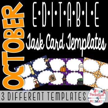 Preview of October EDITABLE Task Card TEMPLATES