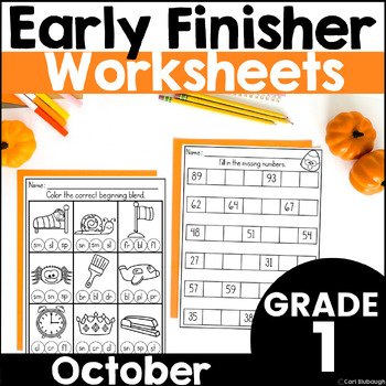 Preview of October Fall Phonics and Math Early Finisher Worksheet Packets for 1st Grade