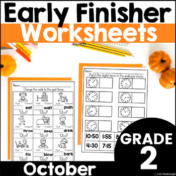 Preview of October Fall Phonics and Math Early Finisher Worksheet Packet for 2nd Grade