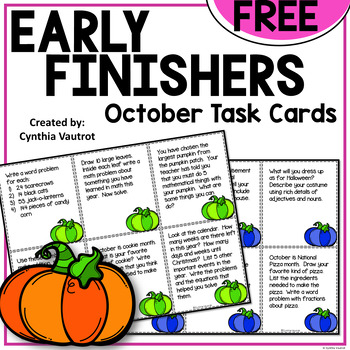 Preview of FREE Early Finishers Task Card Activities for October