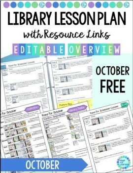 Preview of October Elementary Library Lesson Plans Overview and Editable Template