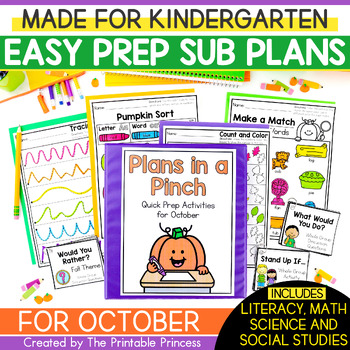Preview of October Emergency Sub Plans for Kindergarten
