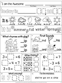 Morning Work-October First Grade Packet by Emily Ames | TpT