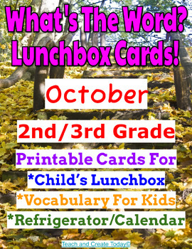 Preview of October Fall 2nd 3rd Grade What's The Word Lunch Box Note Cards