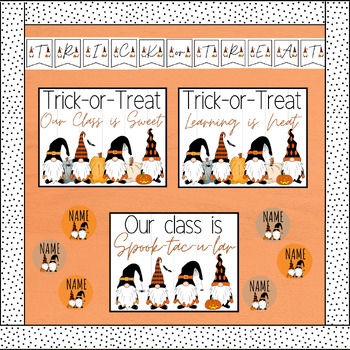 Preview of October Fall Bulletin Kit - Customizable Student Names - Gnomes & 8+ Borders!