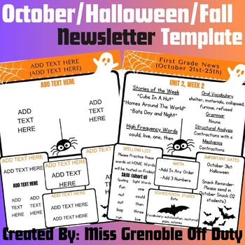 Preview of Editable Newsletter Template | October, Fall, Halloween | For Parents