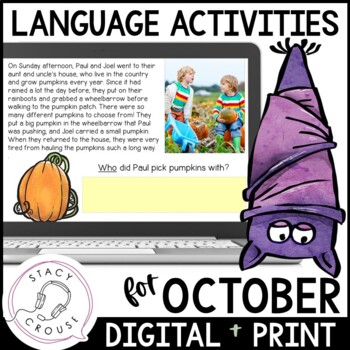 Preview of October Fall Language Activities Speech Therapy Printable Worksheets + Digital