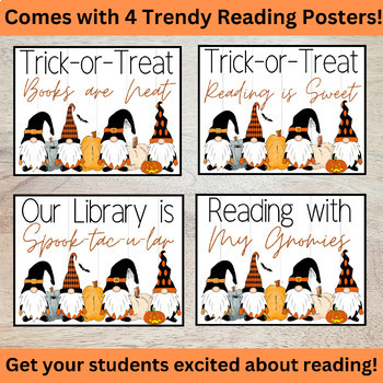 Preview of October Fall Library/Reading Bulletin Board Kit - Trendy Gnomes - 50+ Page Kit!