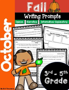 Preview of October Fall Writing Prompts: Opinion, Narrative, Informative | 3rd -5th Grade