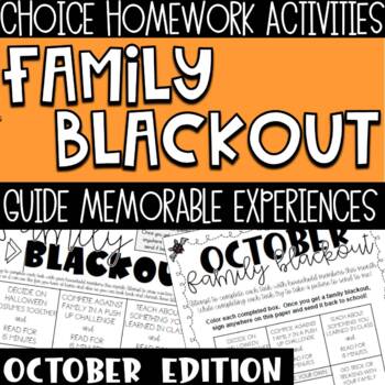 Preview of October Family Blackout | EDITABLE | Homework Choice Board | Fun For Families