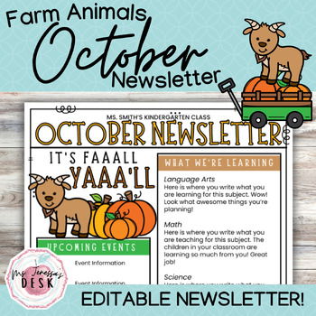 Preview of October Farm Newsletter Template *Goat with Pumpkins