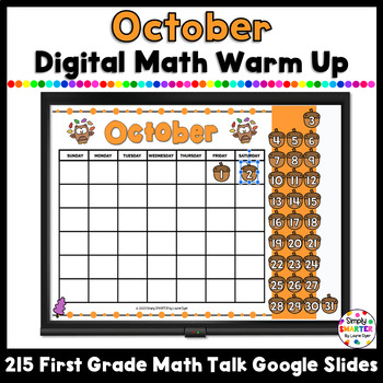Preview of October First Grade Digital Math Warm Up For GOOGLE SLIDES