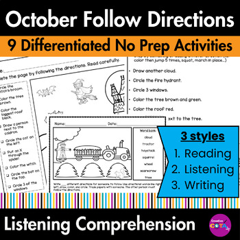 Preview of Following the Directions & Listening Comprehension Skills October Coloring Pages