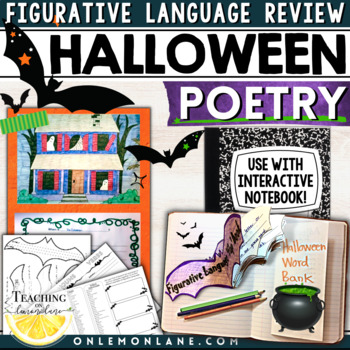Preview of October Halloween 5th Grade Writing Activity Poetry Figurative Language Poem Art