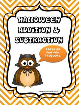 Preview of October Halloween Addition & Subtraction Facts Worksheets or Use with Projector