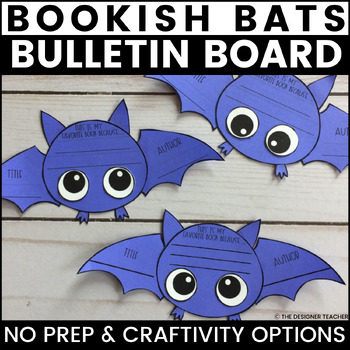 Preview of October Halloween Bulletin Board and Bat Craft Door Decor (Books Theme)