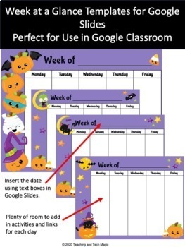 Preview of October, Halloween Customizable Week at a Glance Google Templates