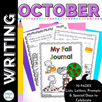 Preview of October Halloween Fall Daily Writing Journal Prompts for First and Second Grade