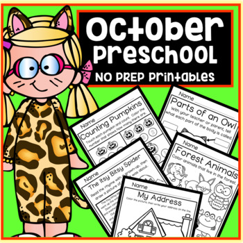 Preview of October Halloween Fall Preschool Printable Packet NO PREP