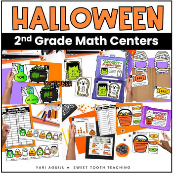 Preview of October Halloween Math Centers | 2nd Grade | Task Cards & Activites for Grade 2