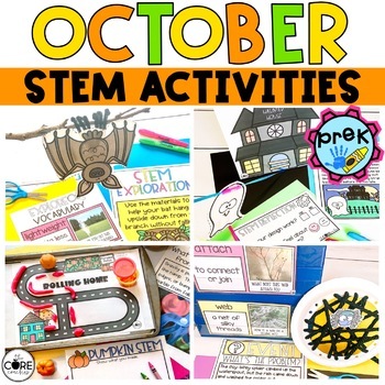 Preview of October Halloween PreK STEM - Preschool STEM activities - Pumpkins and Bats