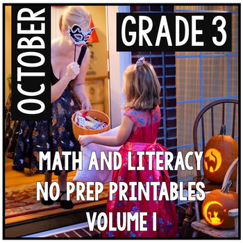 Preview of October Halloween Third Grade Math and Literacy NO PREP
