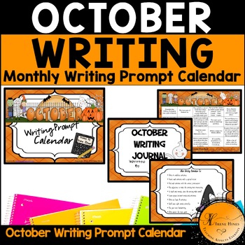 Preview of October, Autumn, Halloween Writing Prompt Calendar Monthly Journal Primary Paper