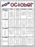 October Homework Calendar: A Month of Homework for Kinderg