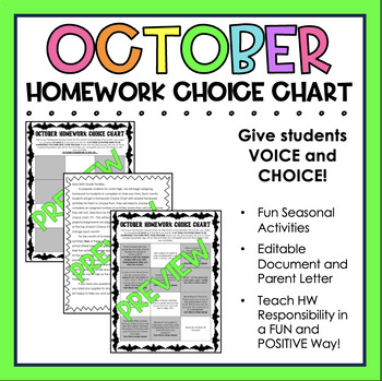 Preview of October Homework Choice Chart