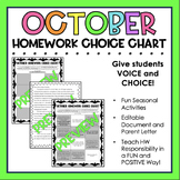 October Homework Choice Chart