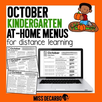 Preview of October Kindergarten Choice Board Activities-Math, Writing, Reading at Home Menu
