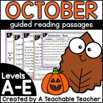 Preview of October Kindergarten Guided Reading Passages and Questions Levels A-E