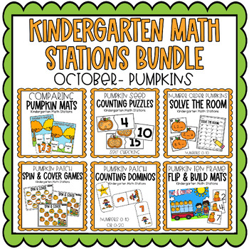 Preview of October Kindergarten Math Stations Bundle- Pumpkin Themed