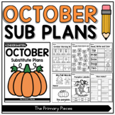 October Kindergarten Sub Plans Emergency Substitute Plans