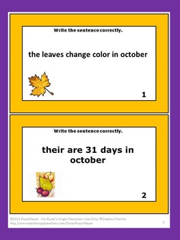 October Capitalization and Punctuation Practice Fall Autumn Activities