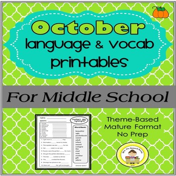 Preview of October Language and Vocabulary Printables for Middle School Speech Therapy
