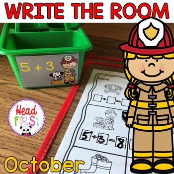 Preview of Fire Safety Halloween Fall Write the Room Literacy and Math Centers Task Cards