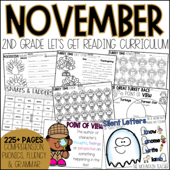 Preview of November Lets Get Reading 2nd Grade NO PREP Printable Reading Activities