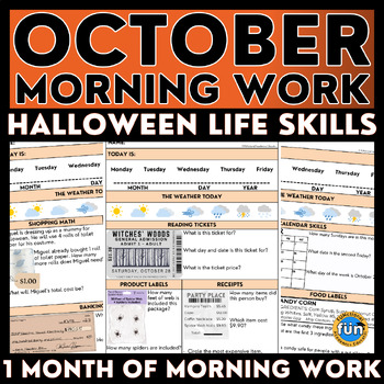 Preview of October Morning Work - Halloween Life Skills - Special Education Worksheets