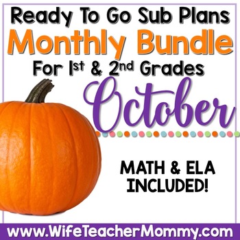 Preview of October Math & ELA Sub Plans 1st 2nd Grade Mini Bundle | Halloween Activities