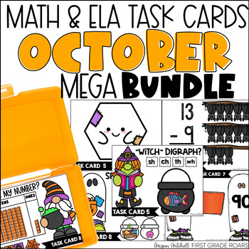 Preview of October Math & ELA Task Card Activities Centers, Fast Finishers, & Morning Tubs